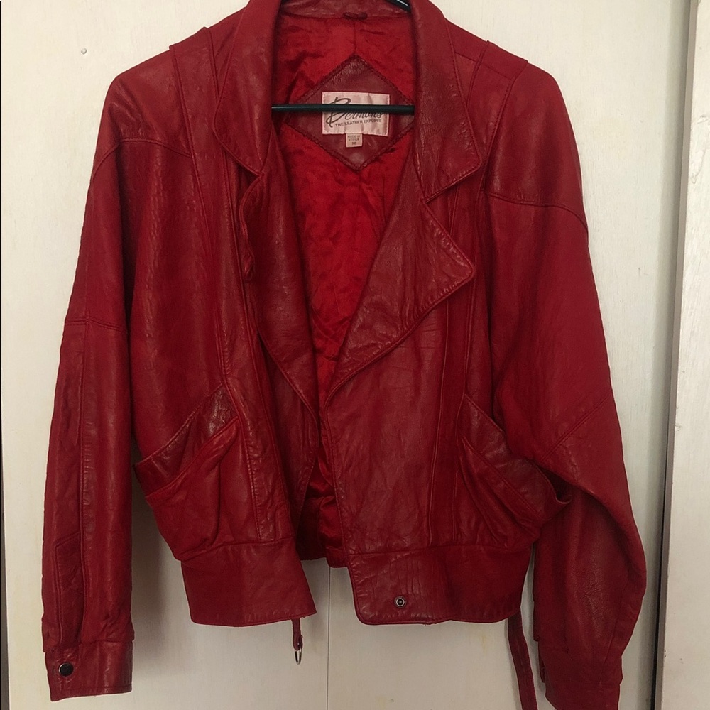 Red Leather Jacket - Women's Classic Bomber Style